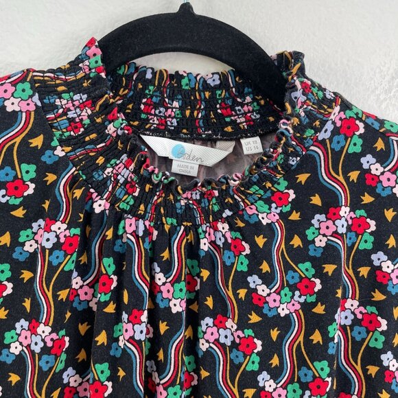 Boden Womens 14 Floral Long Sleeve Smocked Mock Neck Top Stretch Shirt - Picture 8 of 11